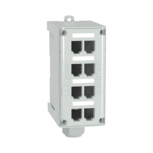 Panel de Parcheo Modular para Fibra Óptica, de Instalación en Riel DIN Estándar de 35mm, 8 Puertos Mini-Com, Color Gris