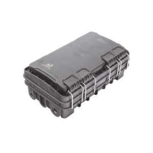 Caja de Distribución de Fibra Óptica para 24 Empalmes, con 8 acopladores SC/APC simplex, Exterior IP65, Color Negro
