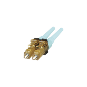 Conector de Fibra Óptica LC Duplex OptiCam, Multimodo 50/125 OM3/OM4, Pre-pulido, Color Aqua