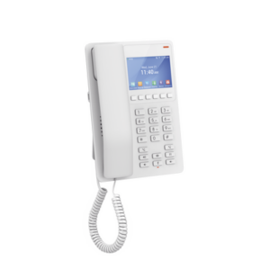 Teléfono IP Hotelero con pantalla LCD a color, 2 líneas SIP con 2 cuentas, codec Opus, IPV4/IPV6, color blanco, con gestión en la nube GDMS