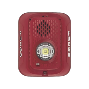 Sirena con Lámpara Estroboscópica LED / 2 Hilos / Montaje en Pared / 15 a 185 Candelas / Temporal 3 Alto y Bajo / Tamper Integrado / Texto en Español / Color Rojo