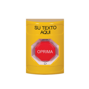 Boton de Emergencia color amarillo texto personalizable y restablecimiento con giro