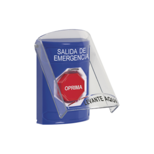 Botón de Salida de Emergencia, Texto en Español, Tapa Protectora de Policarbonato Súper Resistente y Restablecimiento con Llave
