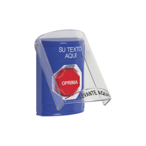 Botón con Texto Personalizado, Tapa Protectora de Policarbonato Súper Resistente y Restablecimiento con Llave