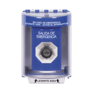 Botón de Salida de Emergencia, Texto en Español, Tapa Protectora de Policarbonato Súper Resistente, Llave para Activar
