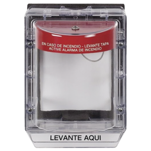 Cubierta Protectora de Policarbonato Serie Stopper II® , Con Bocina, Con Espaciador, Montaje Empotrado, Etiqueta en Español, IP54