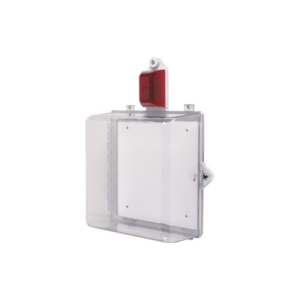 Gabinete Mediano de Policarbonato Transparente Súper Resistente con Sirena/Estrobo y Cerradura Manual