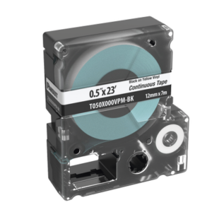 Casete de Etiquetas de Vinilo de Cinta Continua, Color Negro Sobre Blanco, Uso Interior/Exterior, 12 mm de Ancho x 7 Metros de Largo