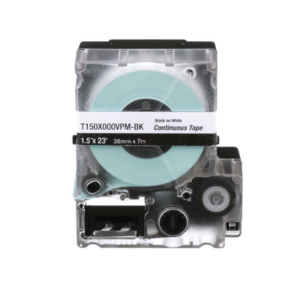 Casete de Etiquetas de Vinilo de Cinta Continua, Color Negro Sobre Blanco, Uso Interior/Exterior, 36 mm (1.5 in) de Ancho x 7.6 Metros de Largo