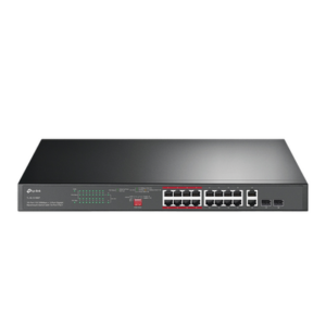 Switch PoE+ no Administrable de 16 puertos 10/100 Mbps, 2 puertos 10/100/1000 en combo con 2 puertos SFP, 194 W, Extensor PoE de hasta 250 m