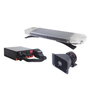 Kit básico para equipar unidades de Seguridad Pública (Barra de Luces Rojo-Azul, Sirena y Bocina)
