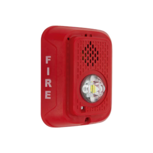 Sirena con Lámpara LED Estroboscópica / a 2 Hilos / Montaje en Pared / 12 o 24 Vcd / Configuración Estroboscópica Seleccionable / Texto en Inglés / Color Rojo