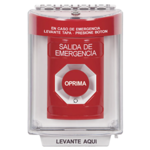 Botón de Salida de Emergencia, Cubierta de Policarbonato Súper Resistente de Superficie con Espaciador, Activación de Acción Mantenida, Con Bocina de Advertencia