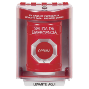 Botón de Salida de Emergencia, Cubierta de Policarbonato Súper Resistente de Superficie con Espaciador, Activación de Acción Mantenida, Con Bocina de Advertencia