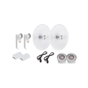Enlace completo de 2 radios C5X con antenas UD-TP-27 (27 dBi), rango de frecuencia extendida (5.1 a 6.4 GHz), incluye inyector POE y cable de alimentación y adaptador para la antena